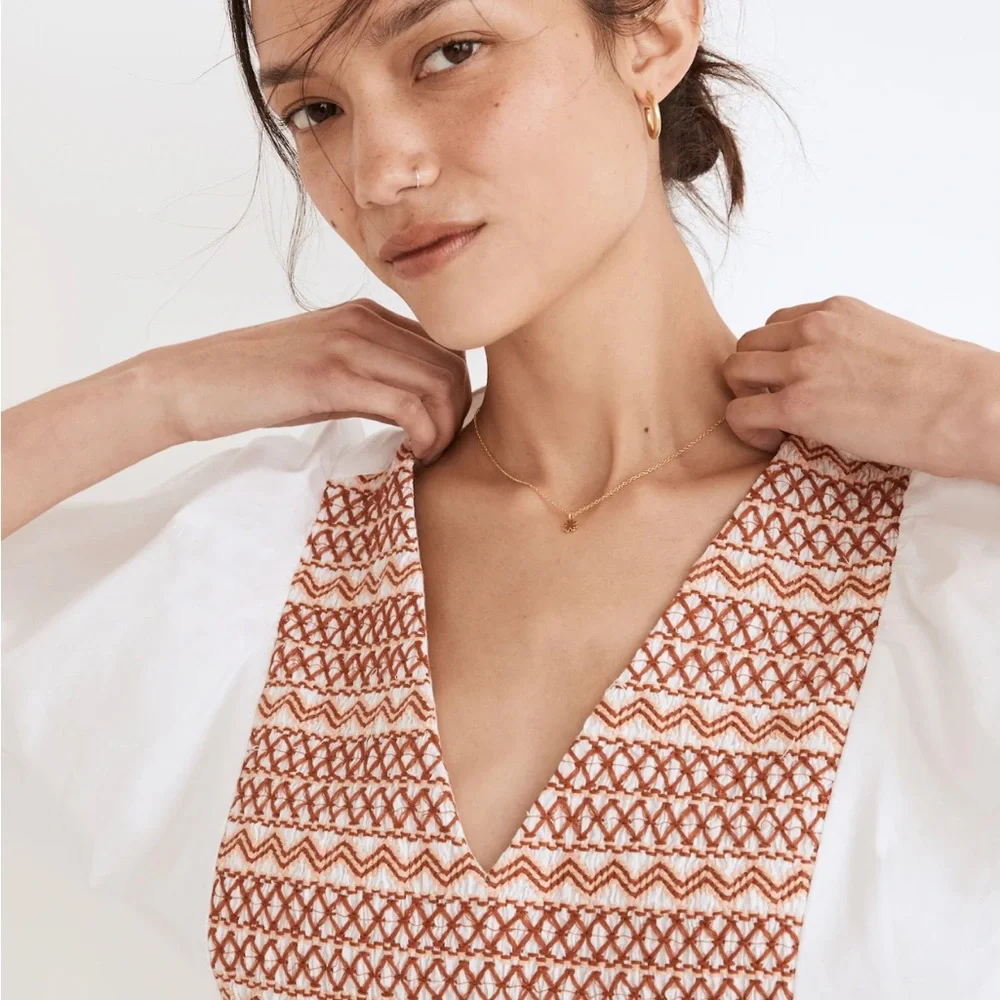 Madewell Embroidered Poplin V-Neck Mini Dress xs new - Picture 4 of 9